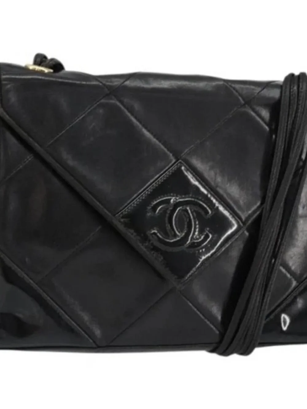 CHANEL Matelasse Shoulder Bag Lamb Skin Black Gold CC Auth BA8034